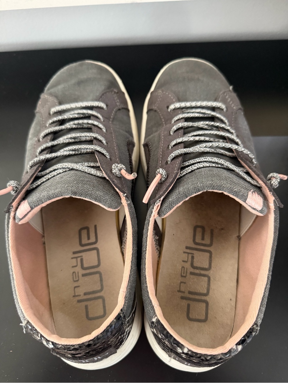 Hey Dude Gray and Pink Low-Top Sneakers